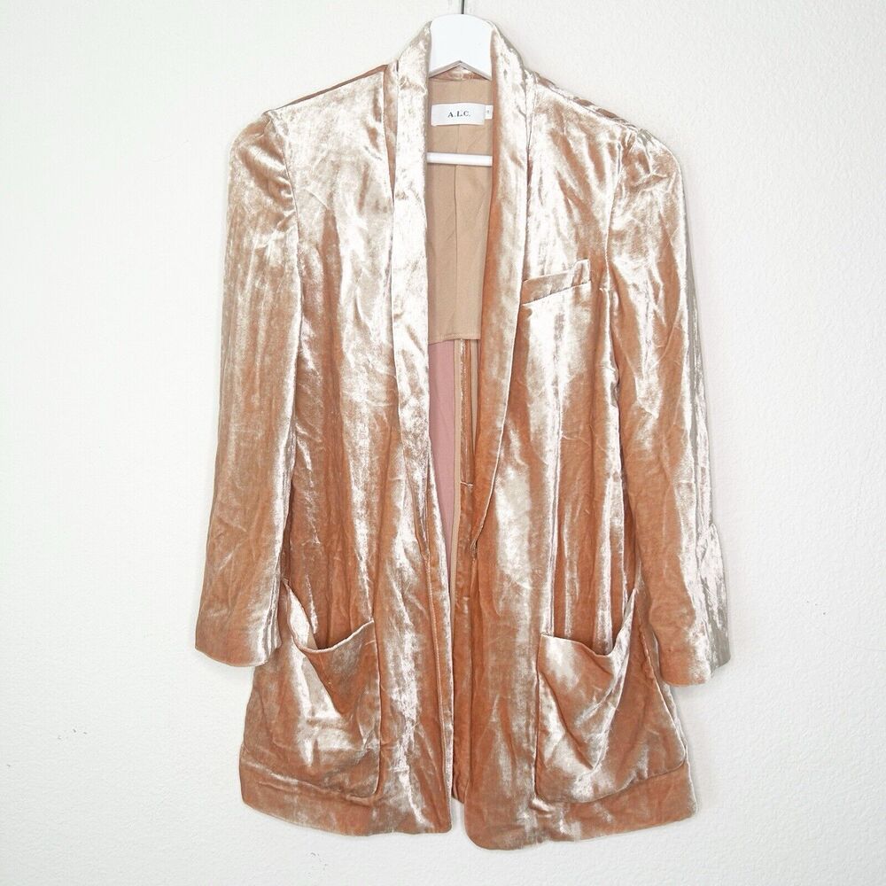 A.L.C. Ford Pink Crushed Velvet Blazer 0 - Picture 2 of 10